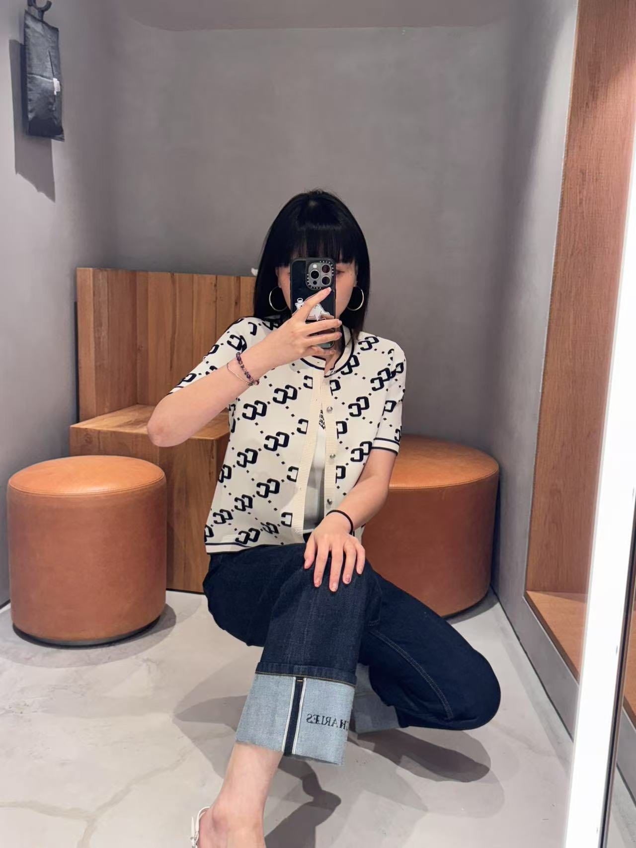 Áo CDG trắng ngắn tay full logo CC