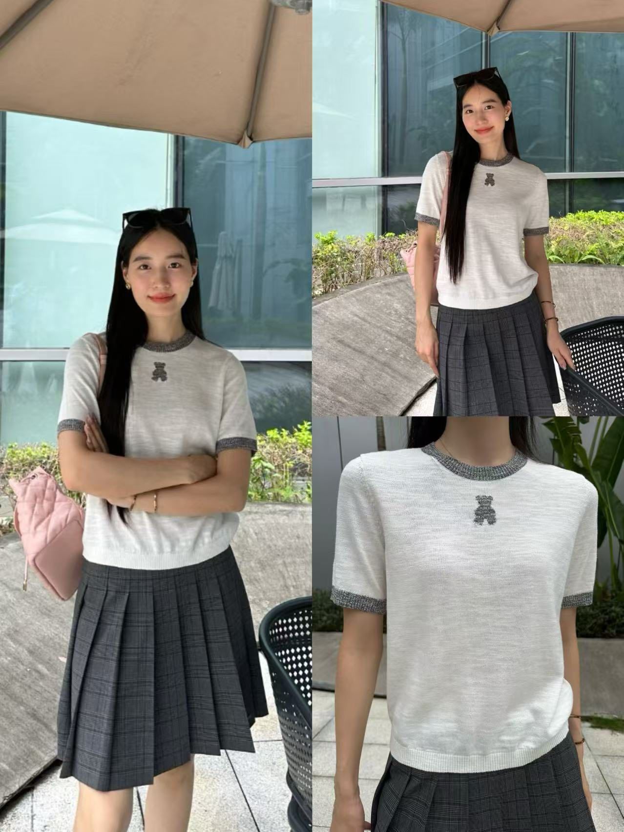 Áo phông ghi viền - gấu xám