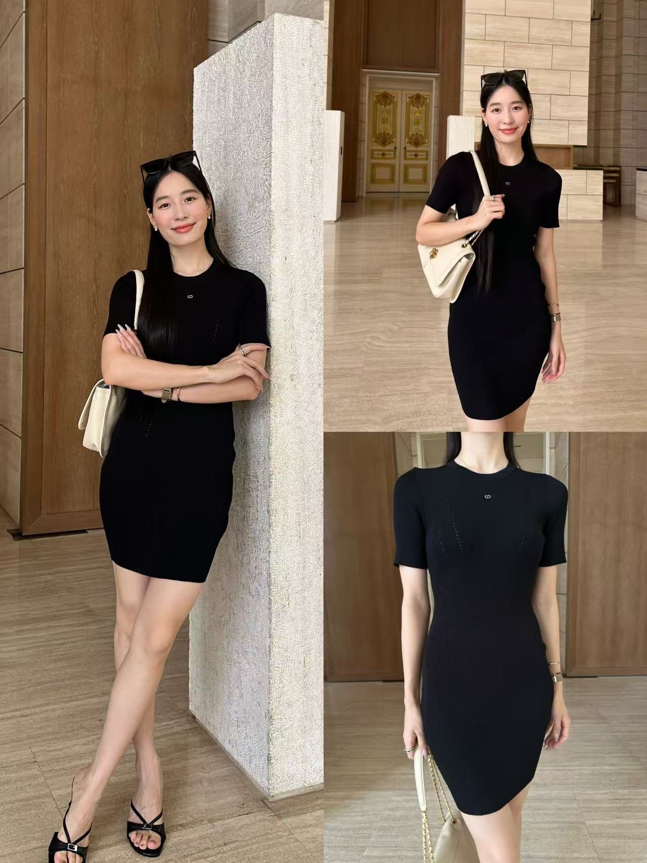 Váy body đen ôm vừa, logo ngực