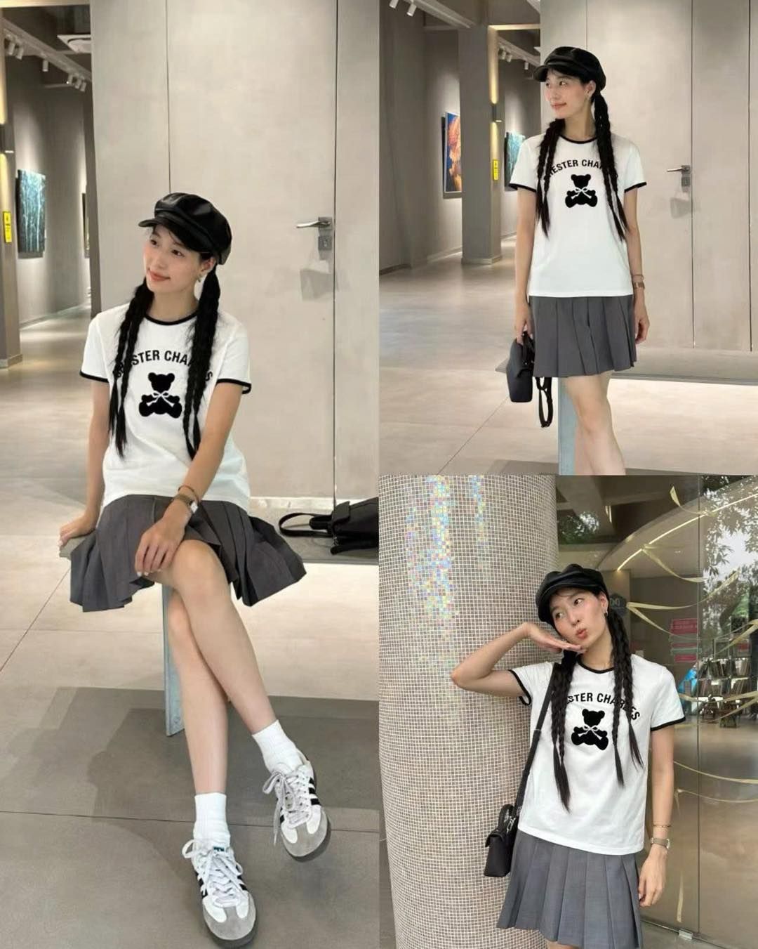Áo phông trắng viền đen - chữ trên gấu