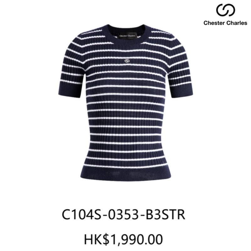 Áo kẻ xanh navy - logo đá nhỏ ngực