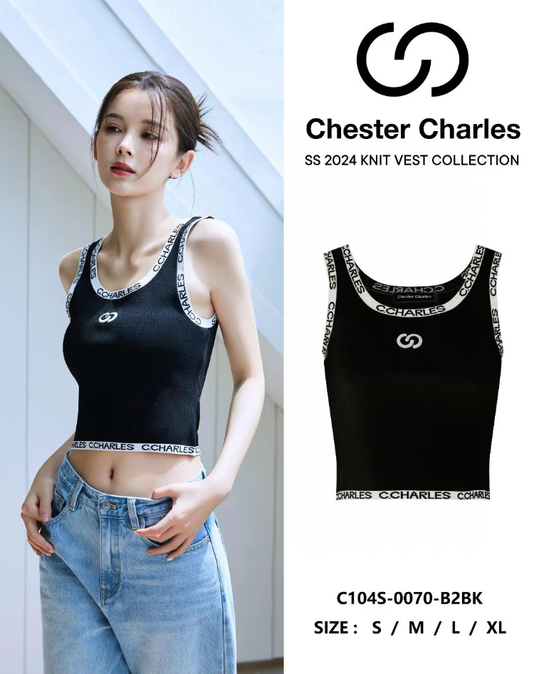 Tank top đen, viền trắng chữ chạy