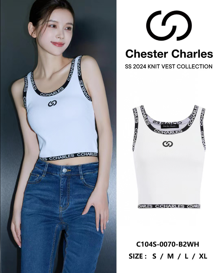 Tank top trắng viền đen chữ chạy