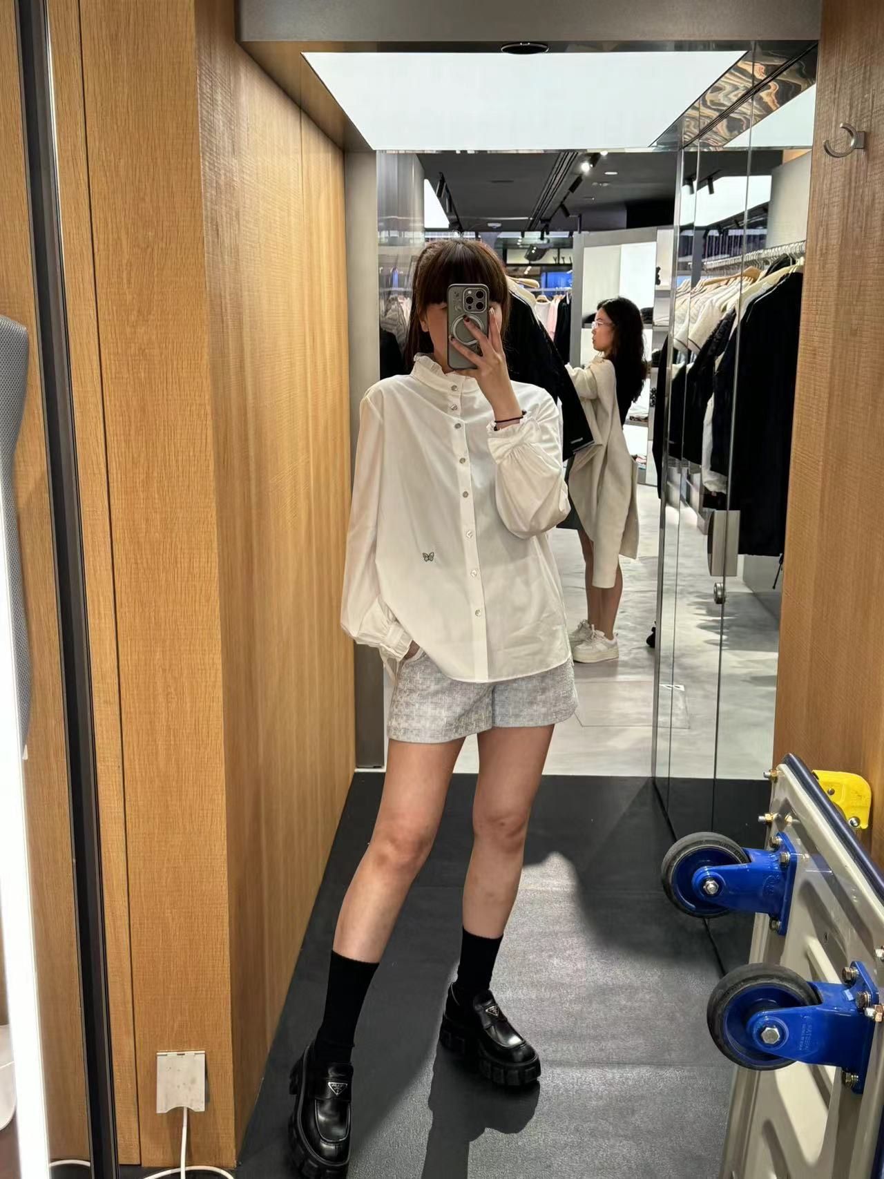 Sơ mi cotton - cổ đứng nhún bèo, Tay nơ