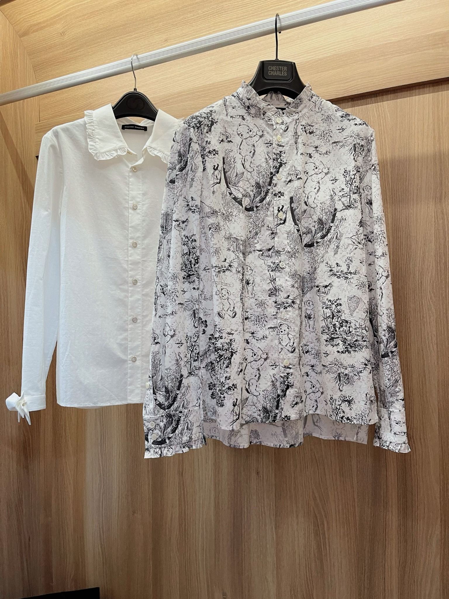 Sơ mi cotton - cổ đứng nhún bèo, Tay nơ