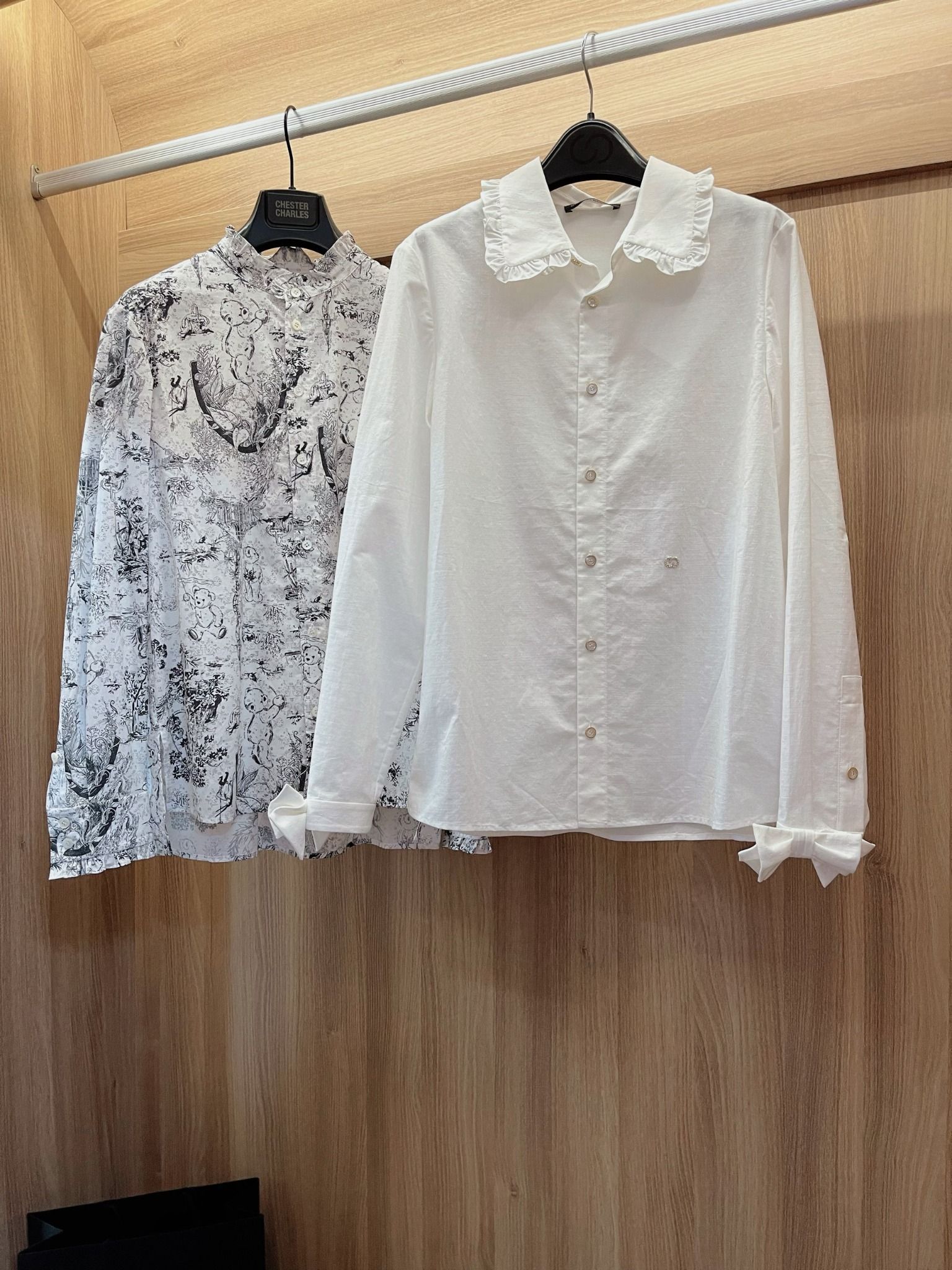 Sơ mi cotton - cổ đứng nhún bèo, Tay nơ