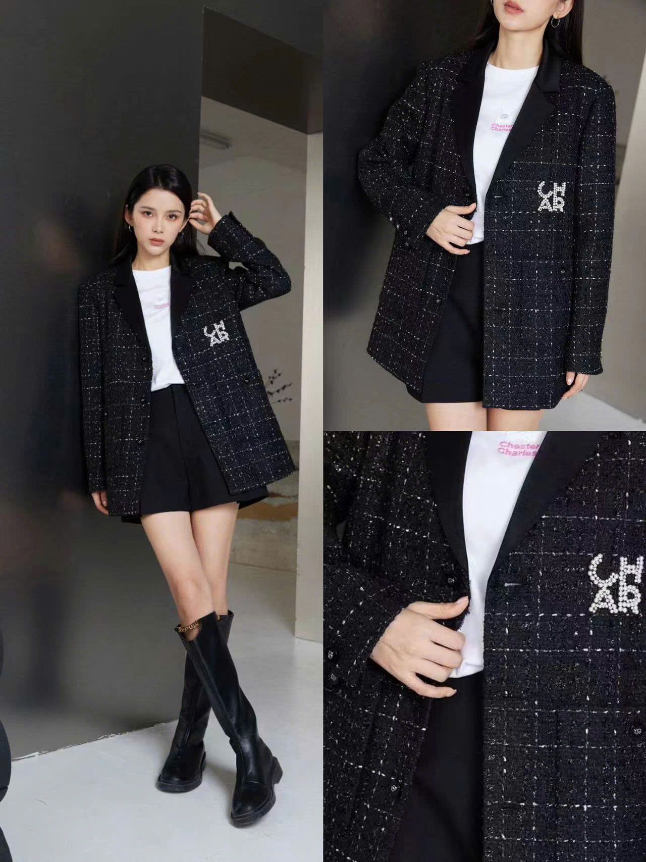 Áo Tweed đen kim tuyến