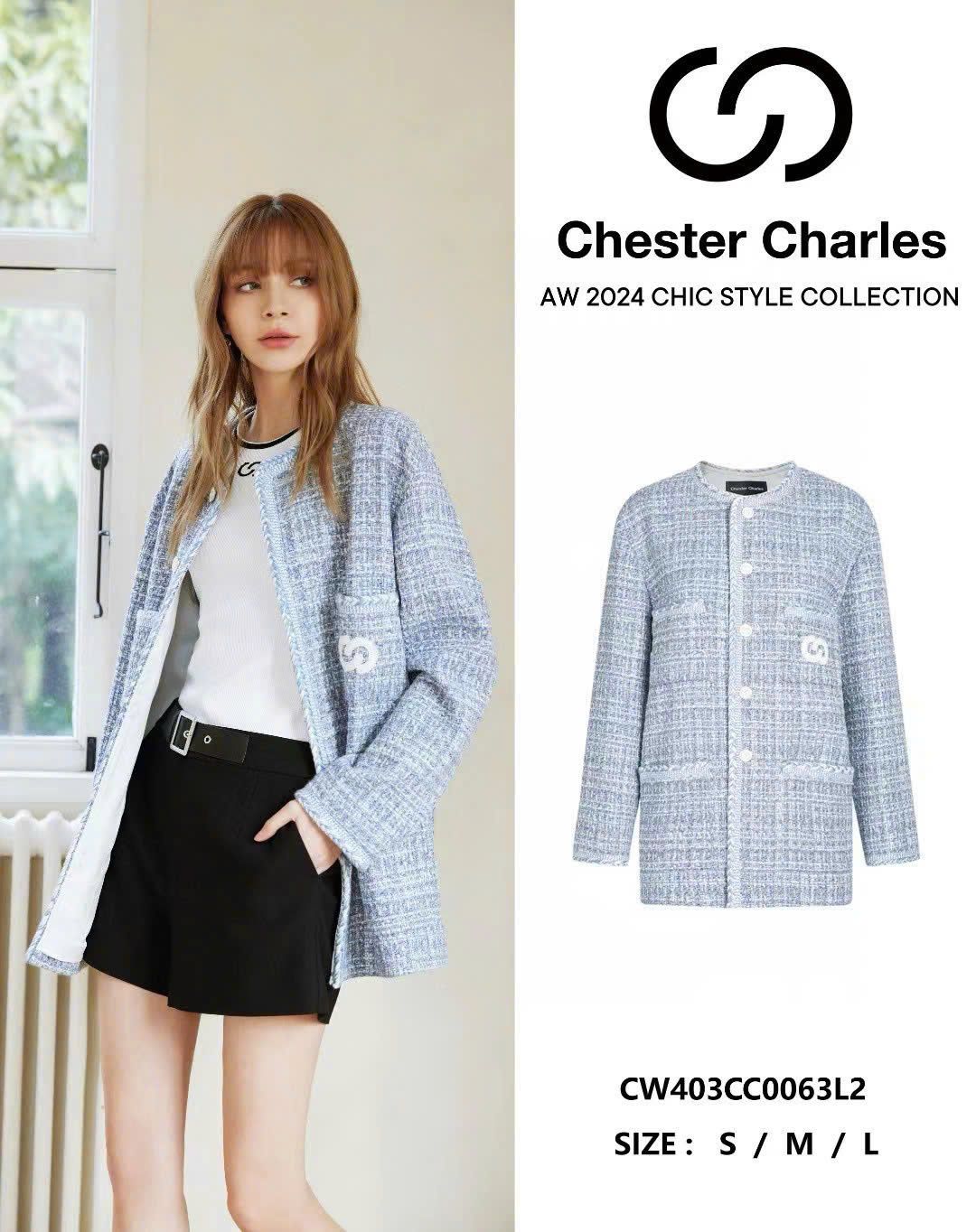 Áo dạ tweed xanh 4 túi