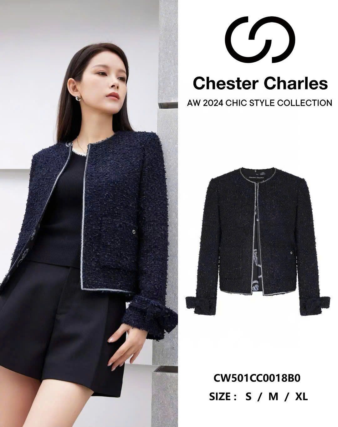 Áo dạ tweed đen. tay nơ