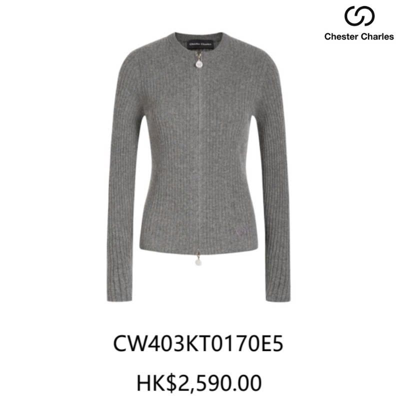 Áo len xám cashmere, khóa zip