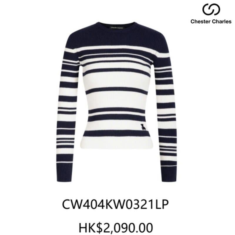 Áo len kẻ trắng xanh navy, hình gấu