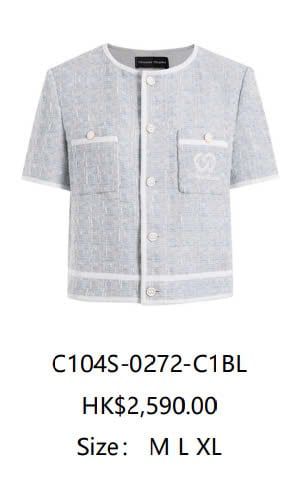 Áo tweed 2 túi ngực - xanh nhạt viền trắng