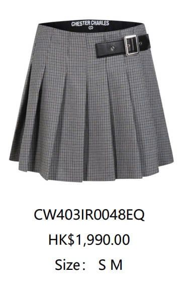 Chân váy caro ghi xám, cạp da