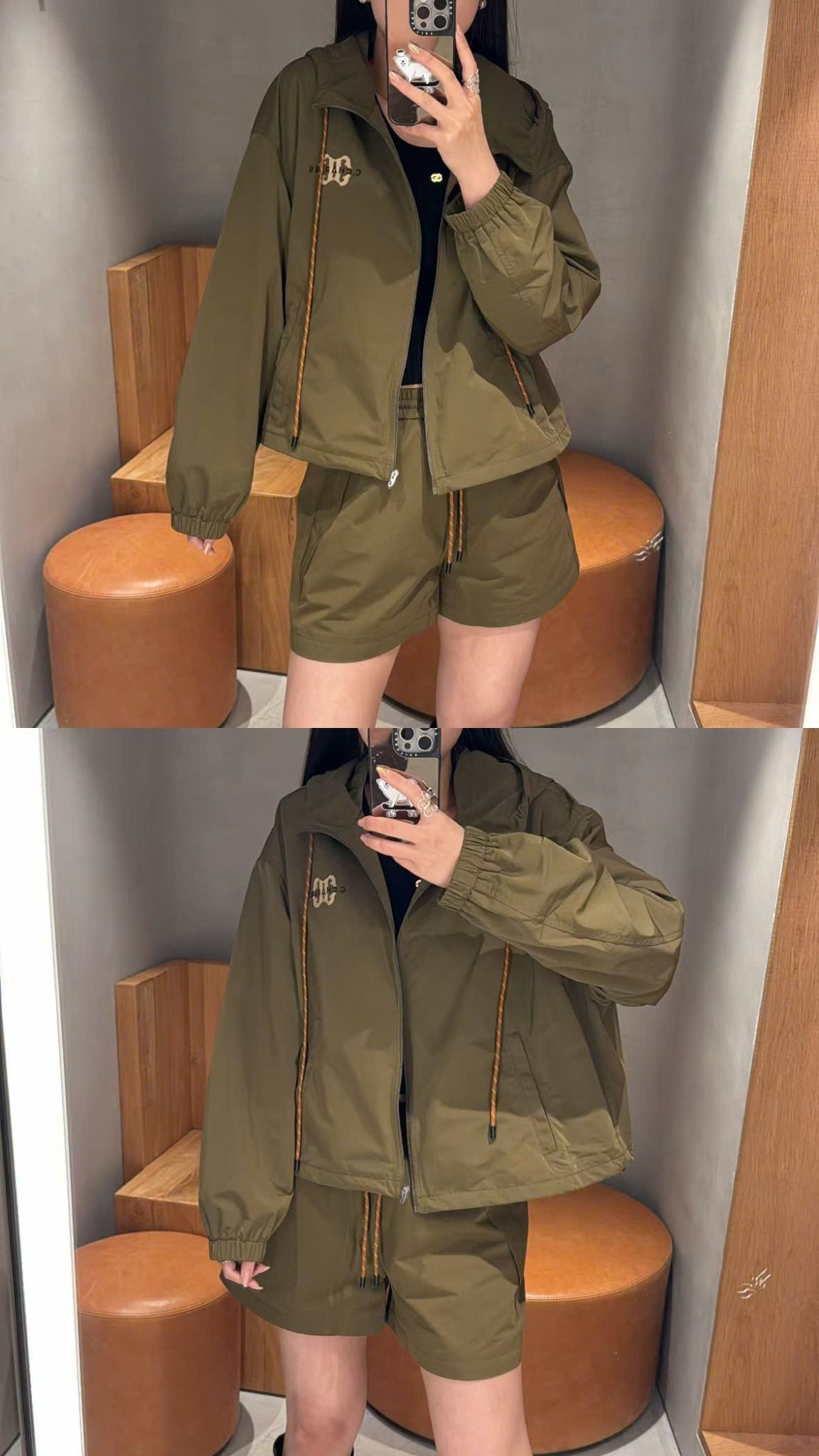 Bộ áo khoác kaki và quần sooc màu rêu set