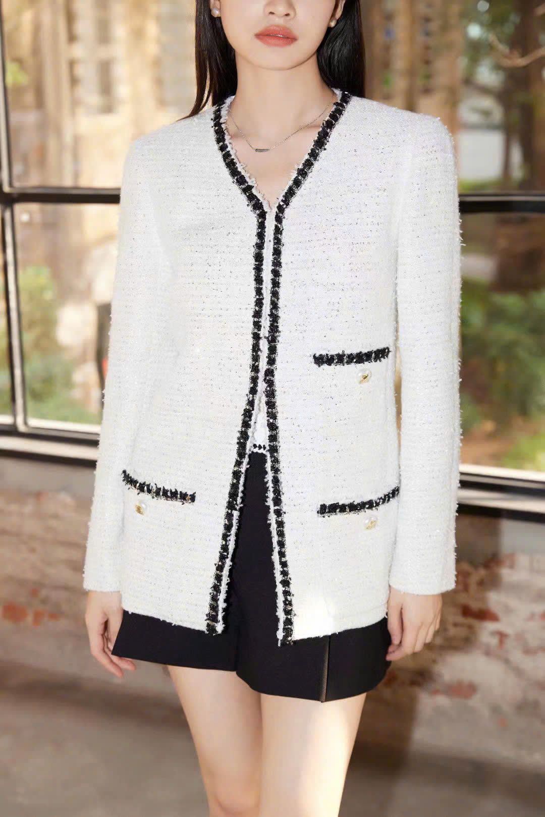 Áo Tweed trắng kim tuyến