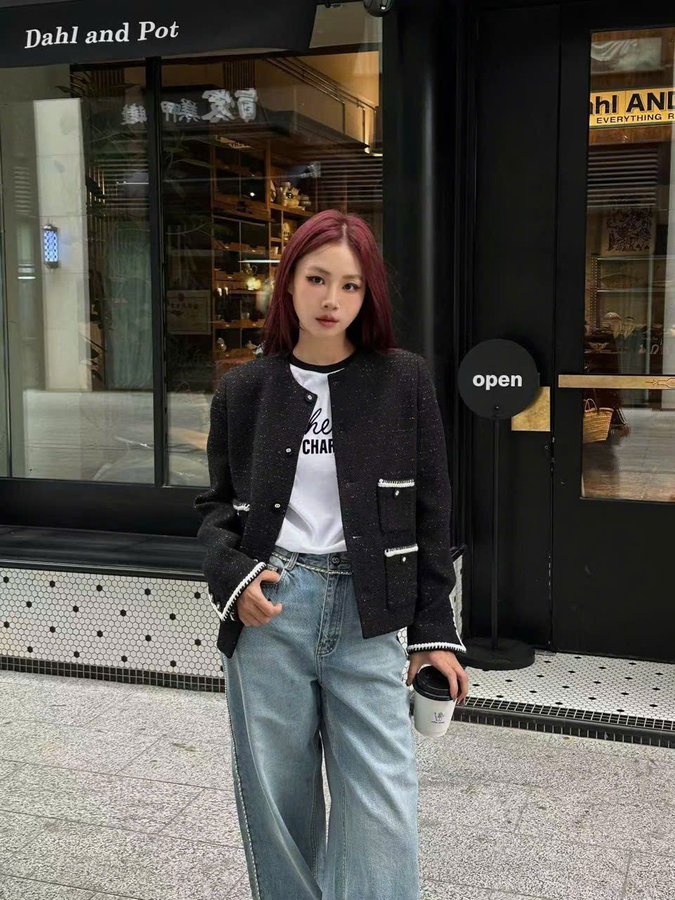 Áo dạ tweed đen blink - 4 túi