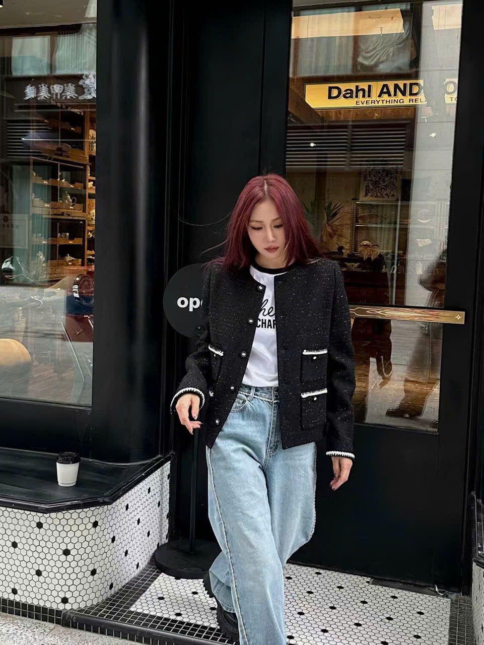 Áo dạ tweed đen blink - 4 túi