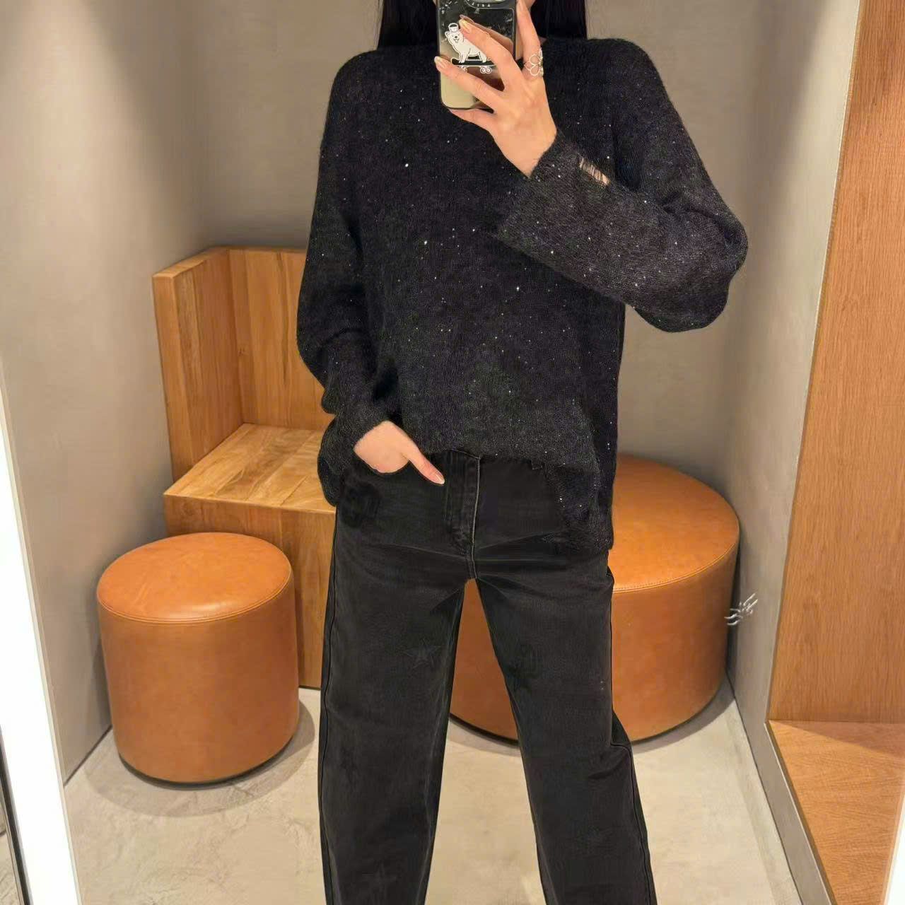 Áo len xốp dáng dài đính sequin