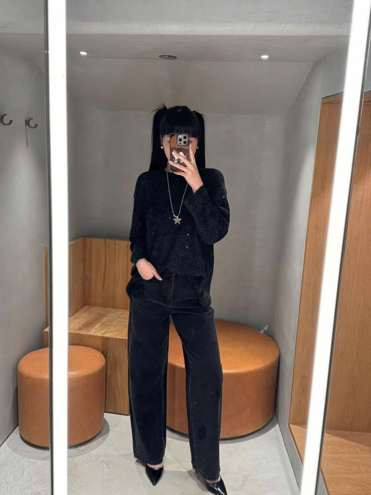 Áo len xốp dáng dài đính sequin