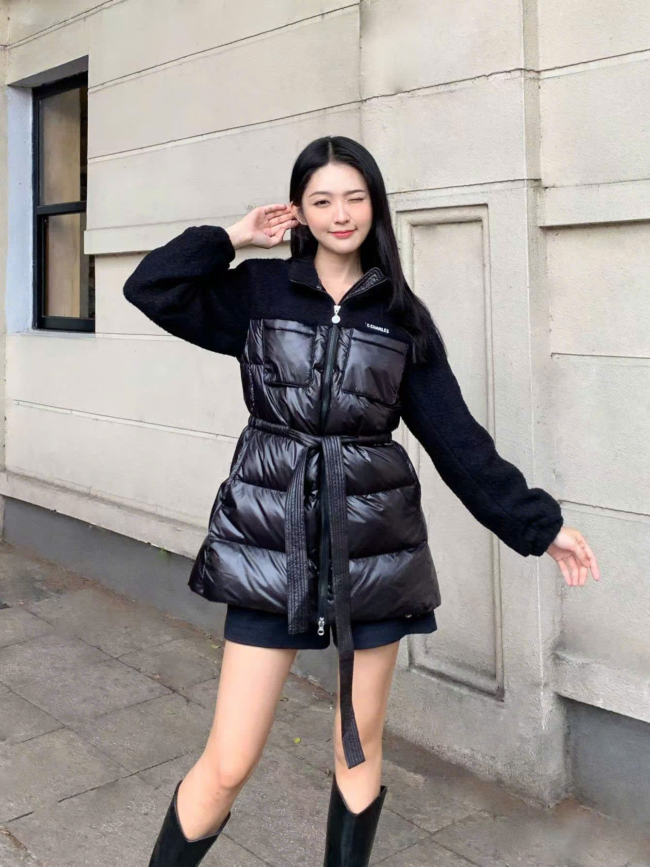 Phao len dáng dài có đai liền