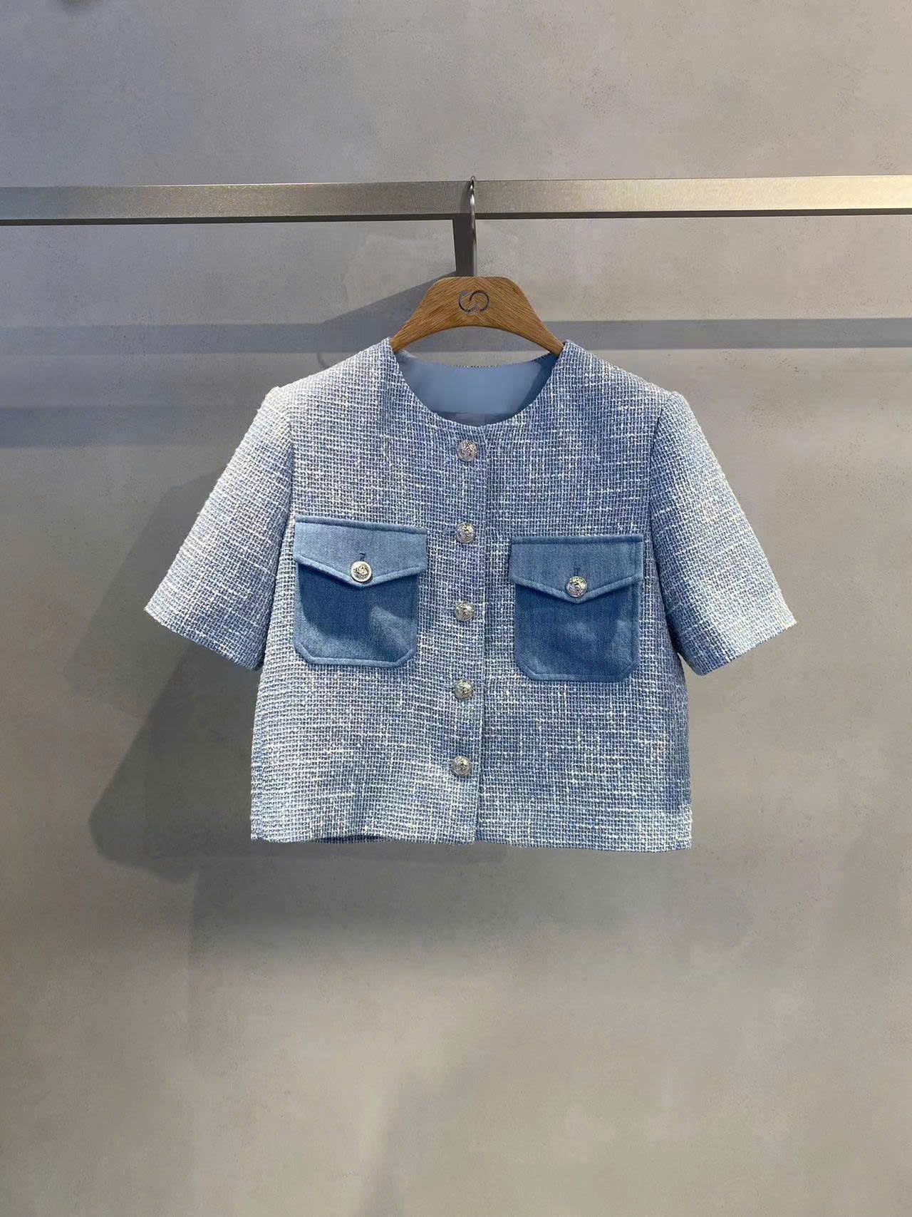 Áo denim ngắn tay, 2 túi ngực