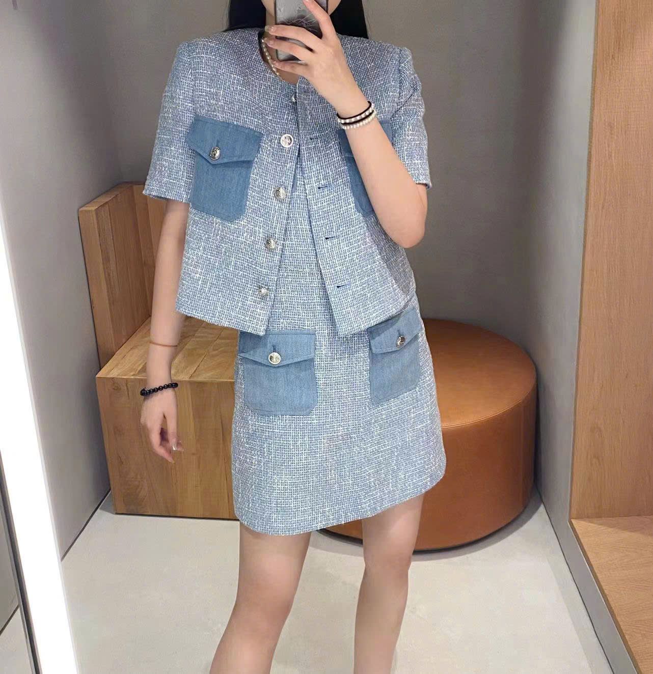 Áo denim ngắn tay, 2 túi ngực