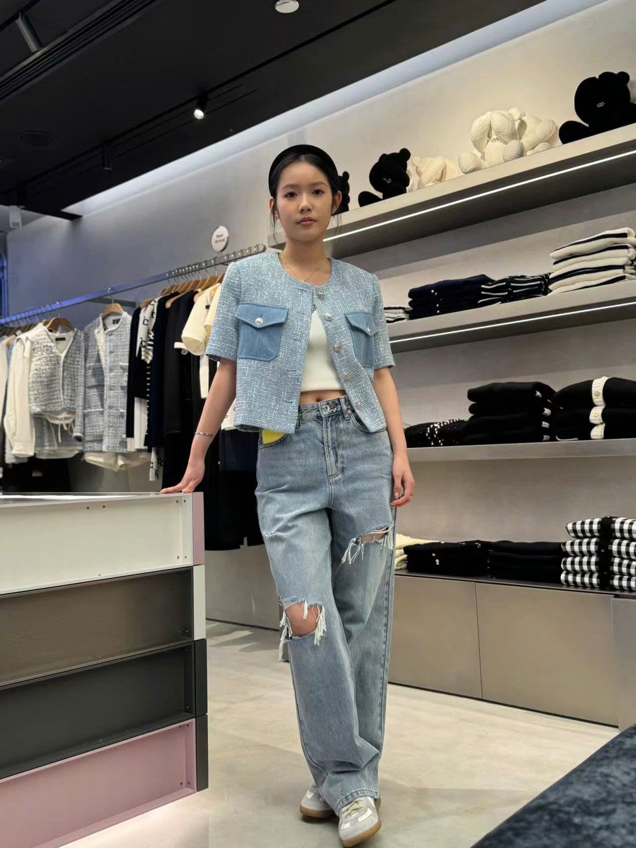 Áo denim ngắn tay, 2 túi ngực