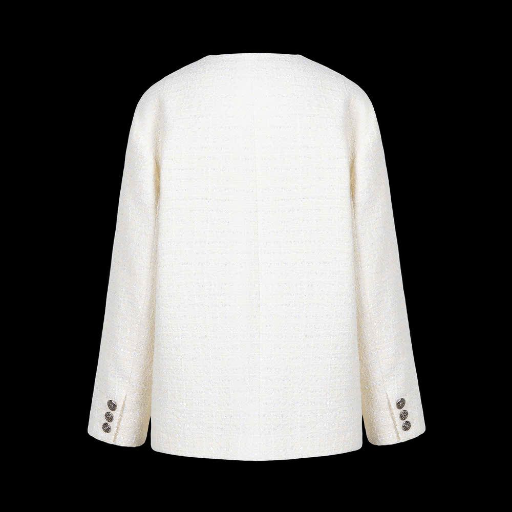 Áo tweed kem - cổ V - 2 túi