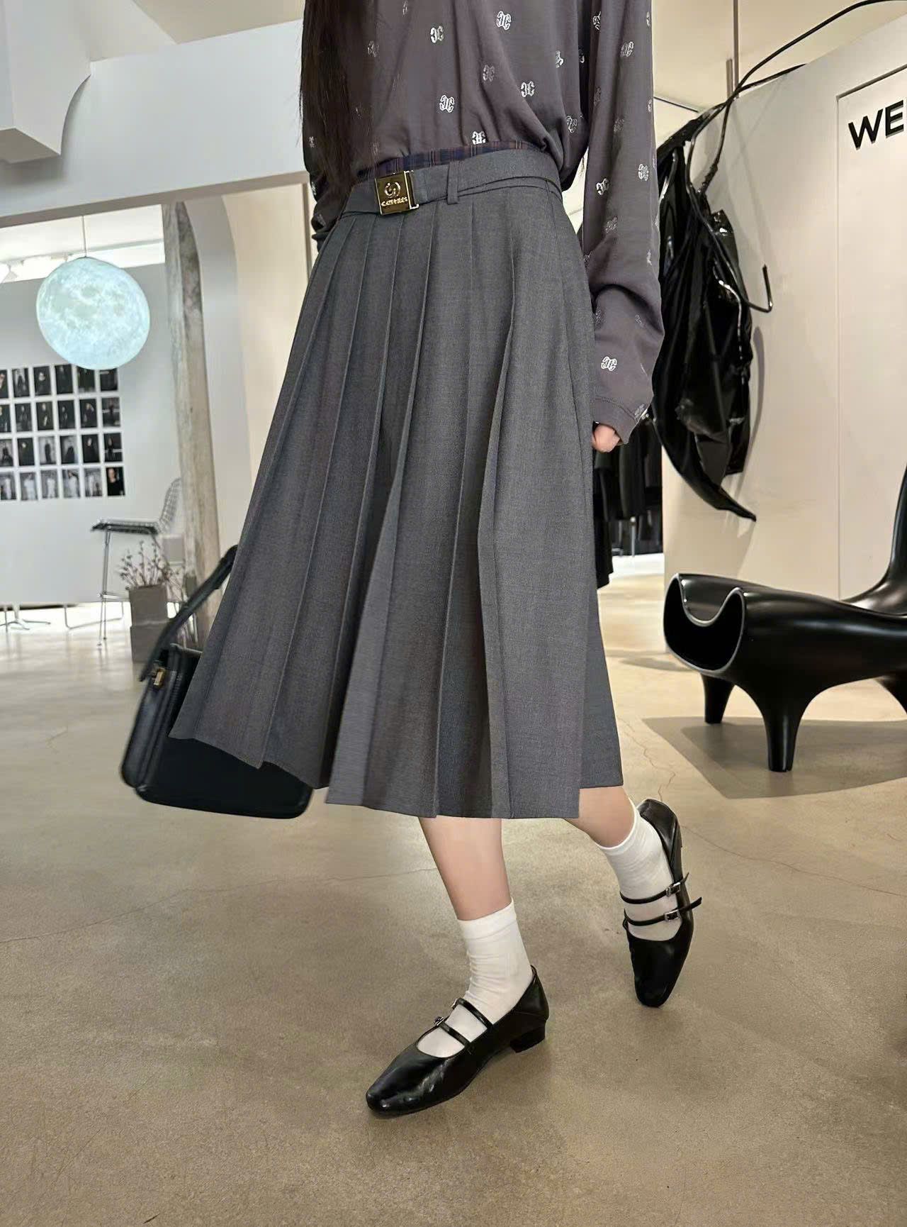 Chân váy midi xếp ly len cao cấp