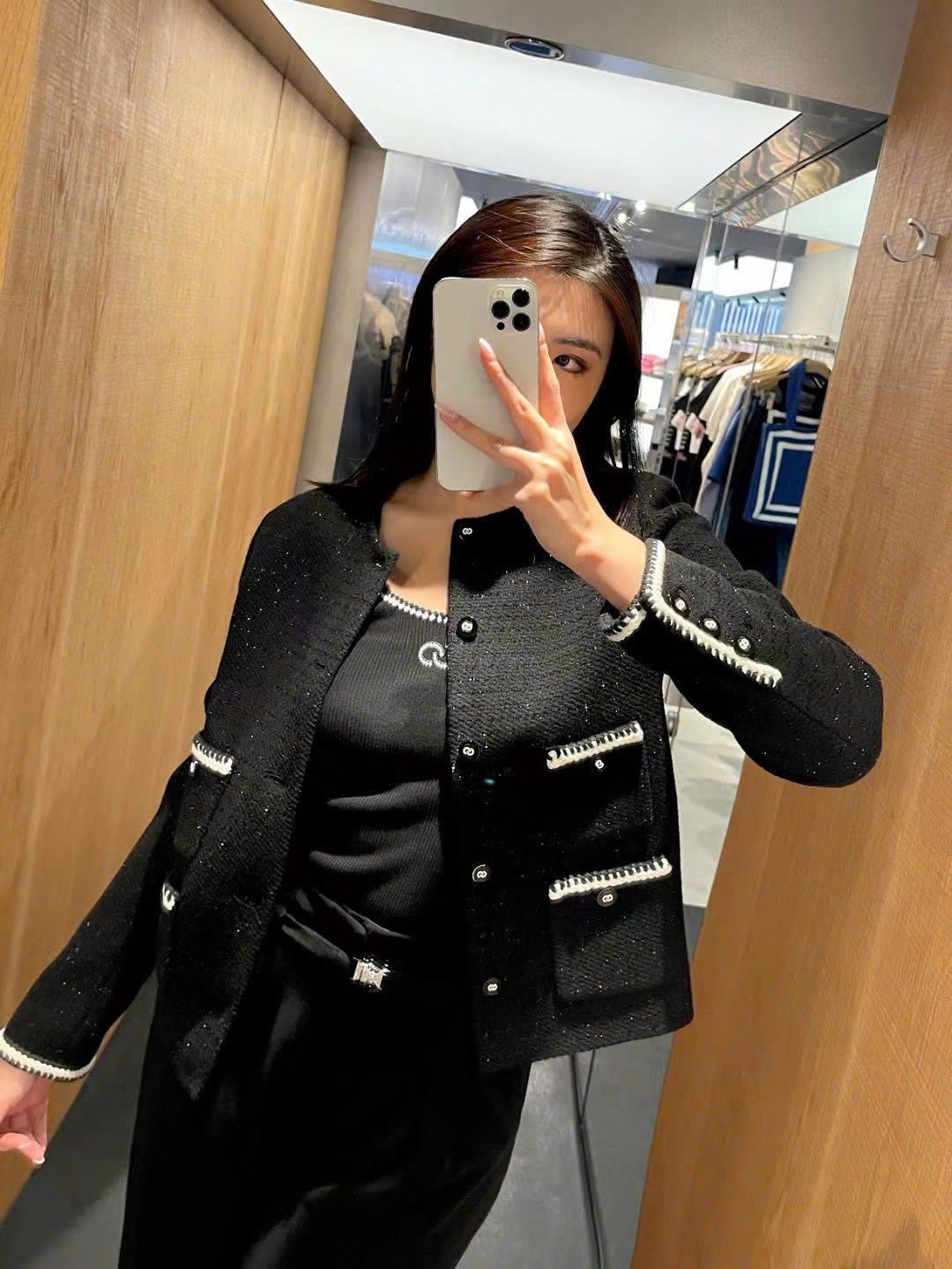 Áo dạ tweed đen blink - 4 túi