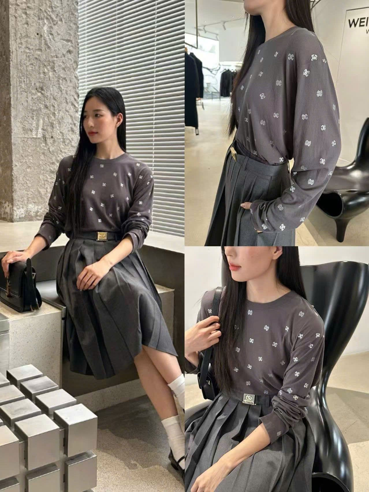 Áo len ghi xám họa tiết CC