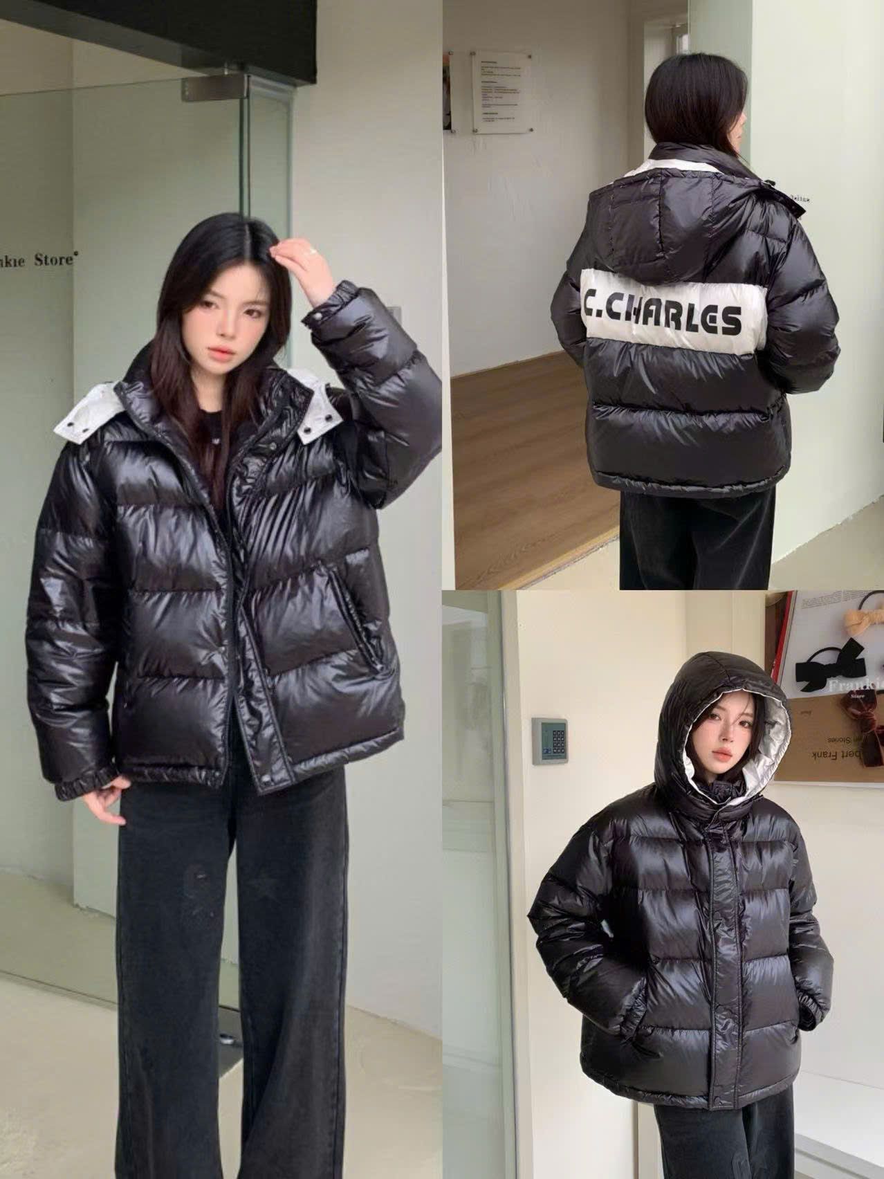 Áo phao lông vũ Đen logo lưng