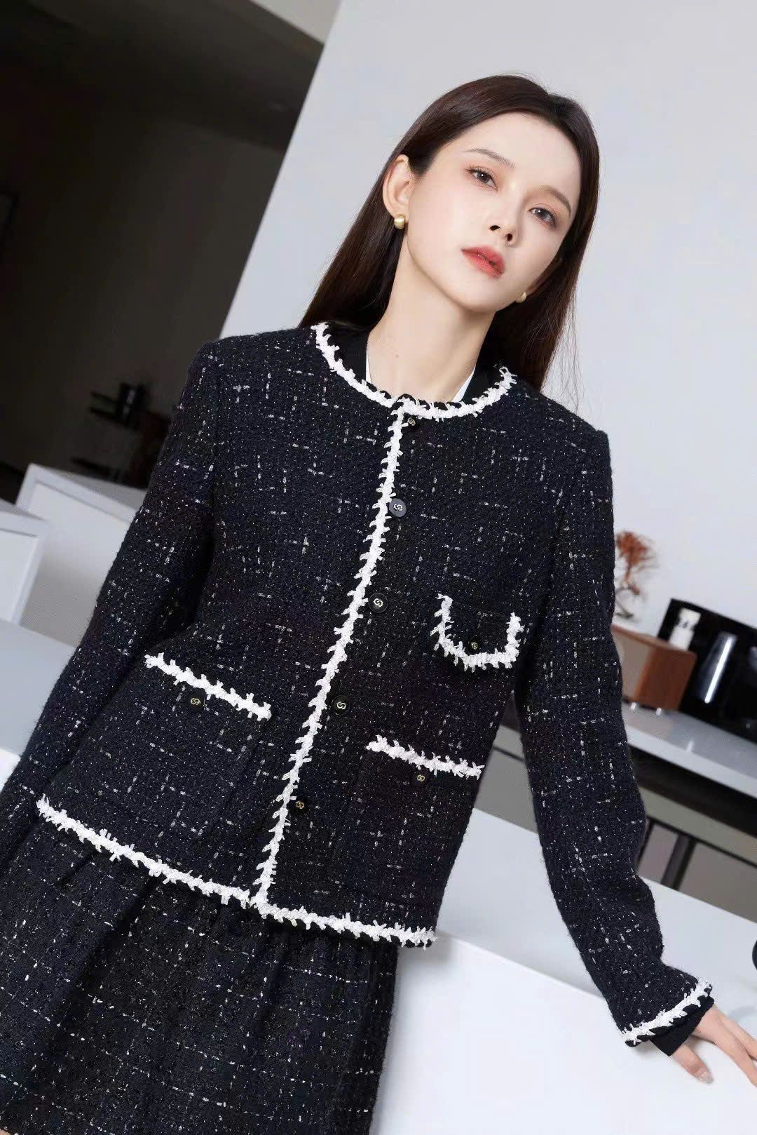 Áo dạ tweed blink, viền trắng