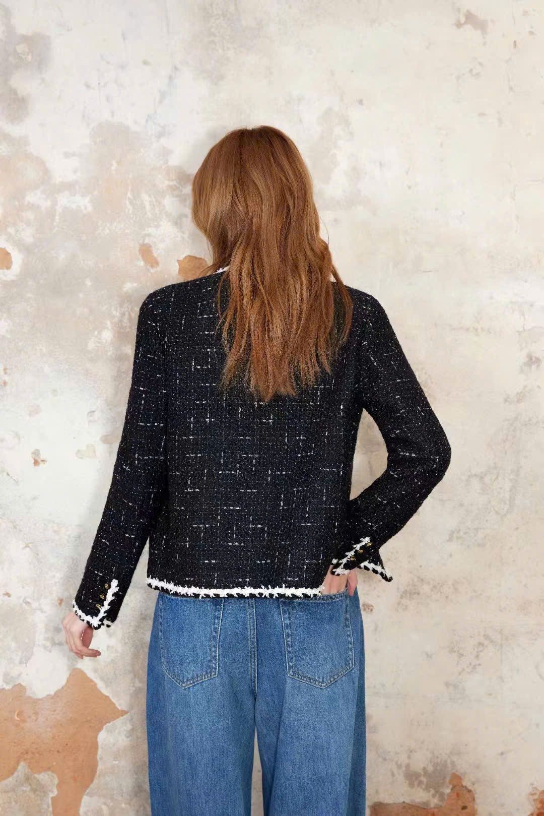 Áo dạ tweed blink, viền trắng