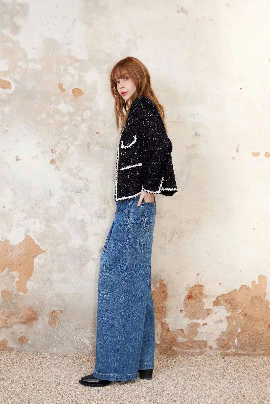 Áo dạ tweed blink, viền trắng