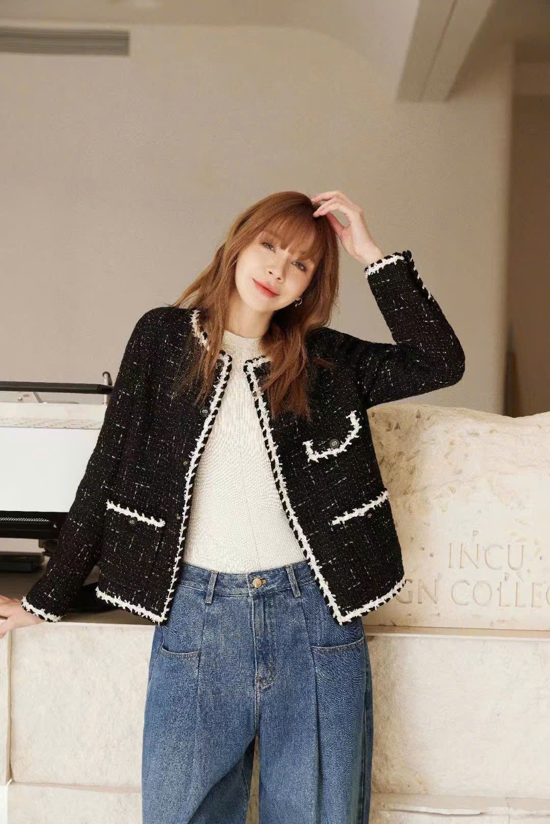 Áo dạ tweed blink, viền trắng