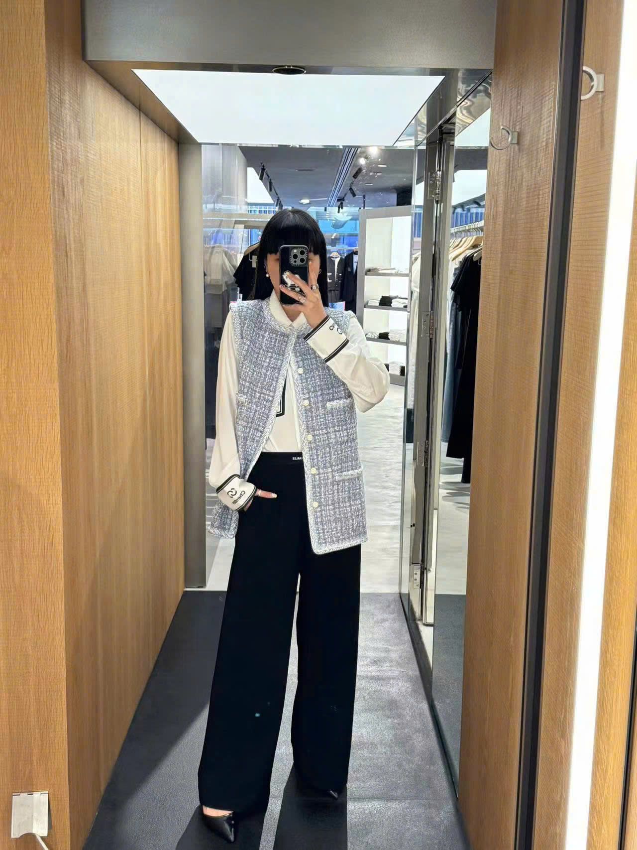 Ghile dạ tweed xanh