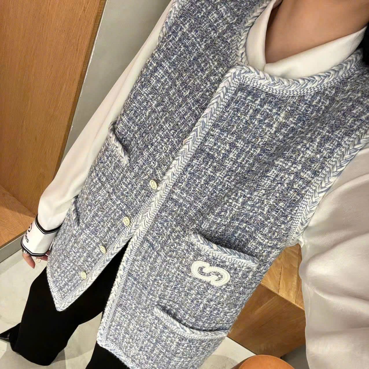 Ghile dạ tweed xanh