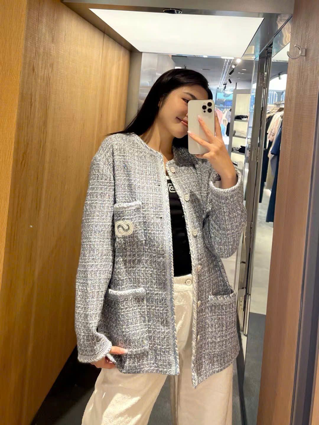 Áo dạ tweed xanh 4 túi