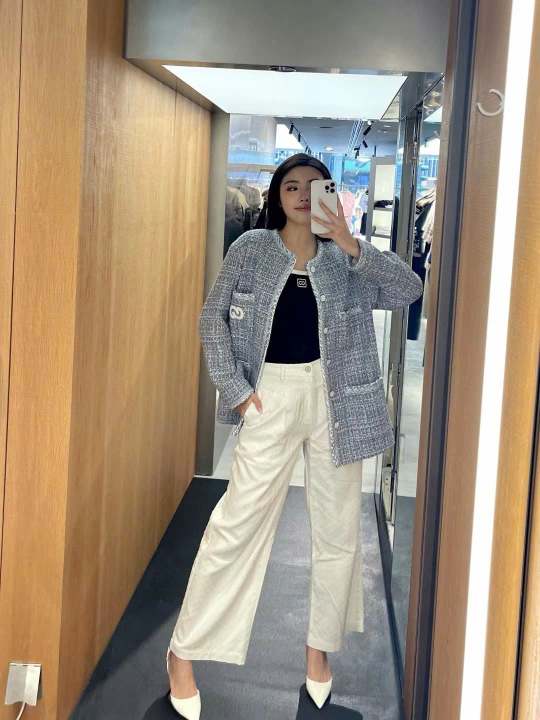 Áo dạ tweed xanh 4 túi