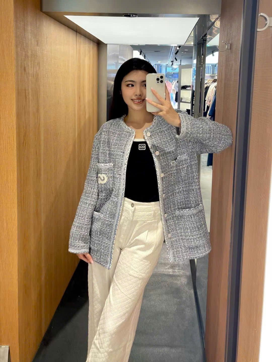 Áo dạ tweed xanh 4 túi