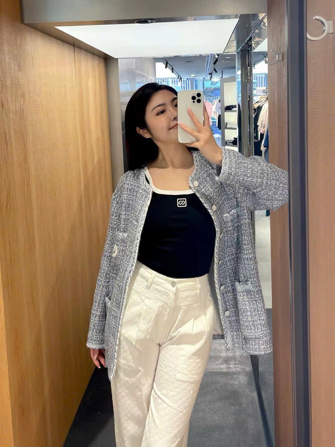 Áo dạ tweed xanh 4 túi