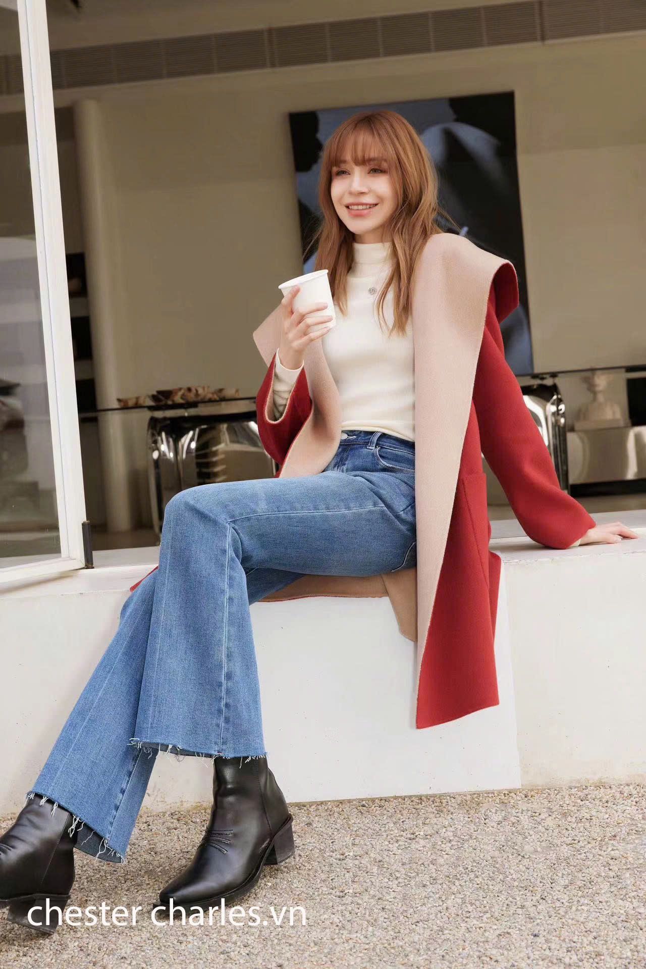 Áo dạ đỏ 2 mặt