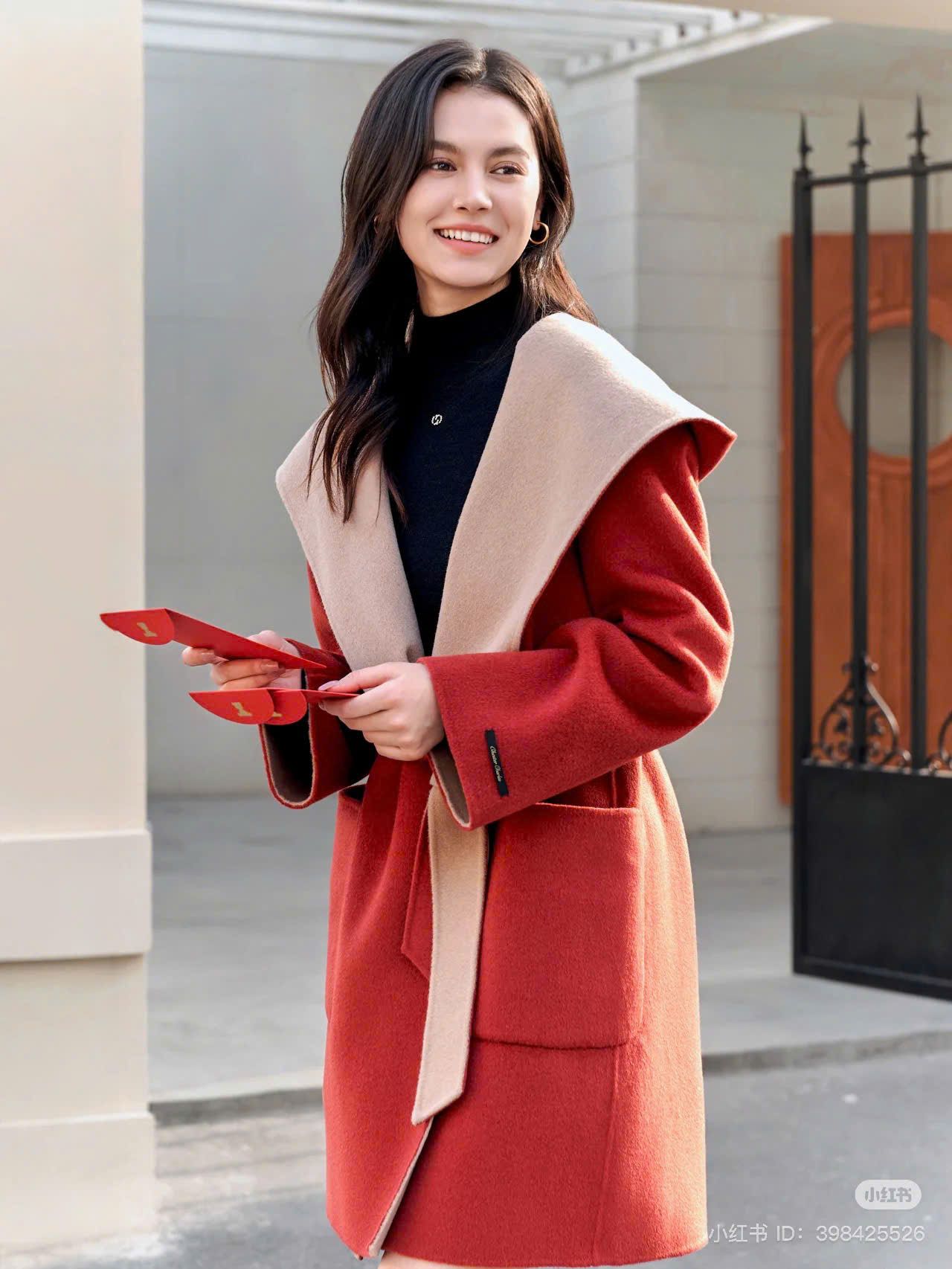 Áo dạ đỏ 2 mặt
