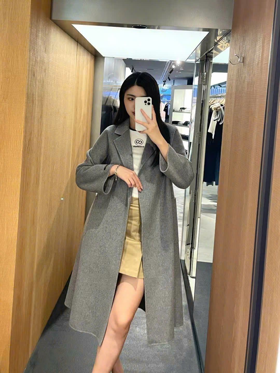 Áo dạ mangto dáng dài xám tro