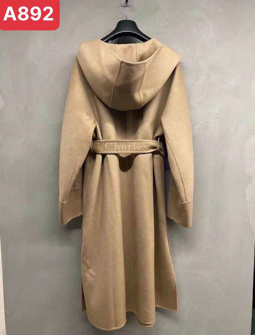 Áo dạ 100% cashmere nâu tây có mũ