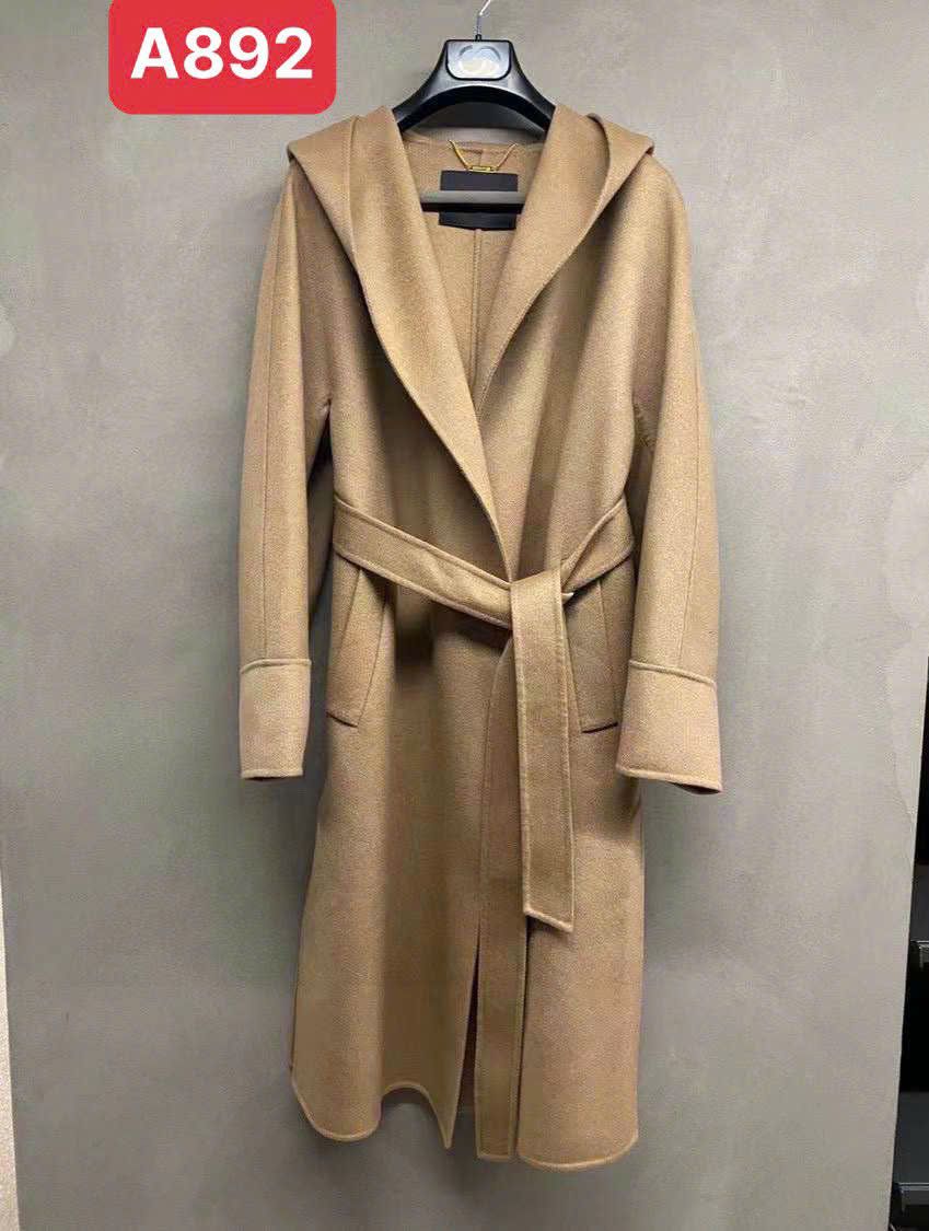Áo dạ 100% cashmere nâu tây có mũ
