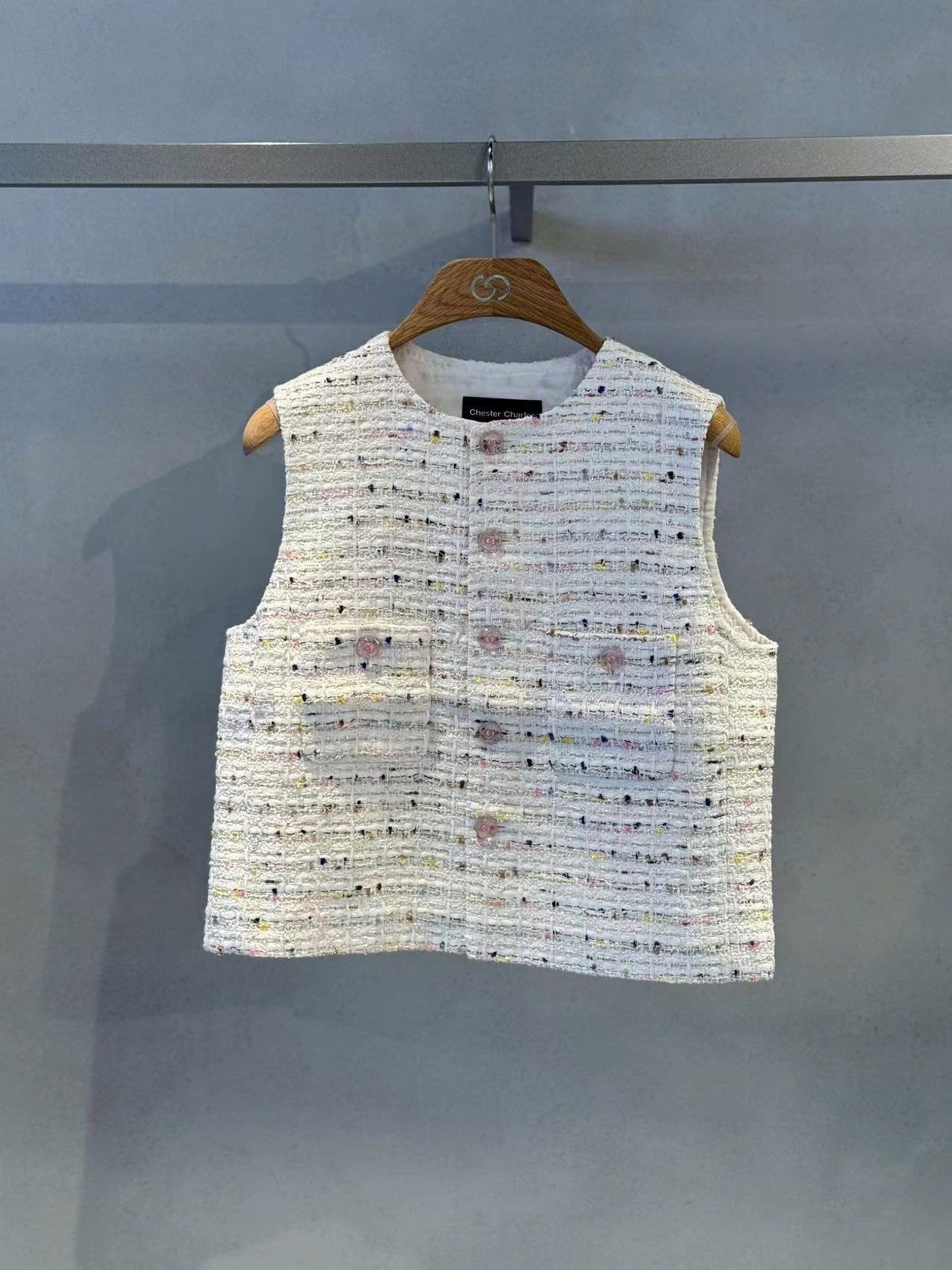 Áo ghile tweed trắng kim tuyến