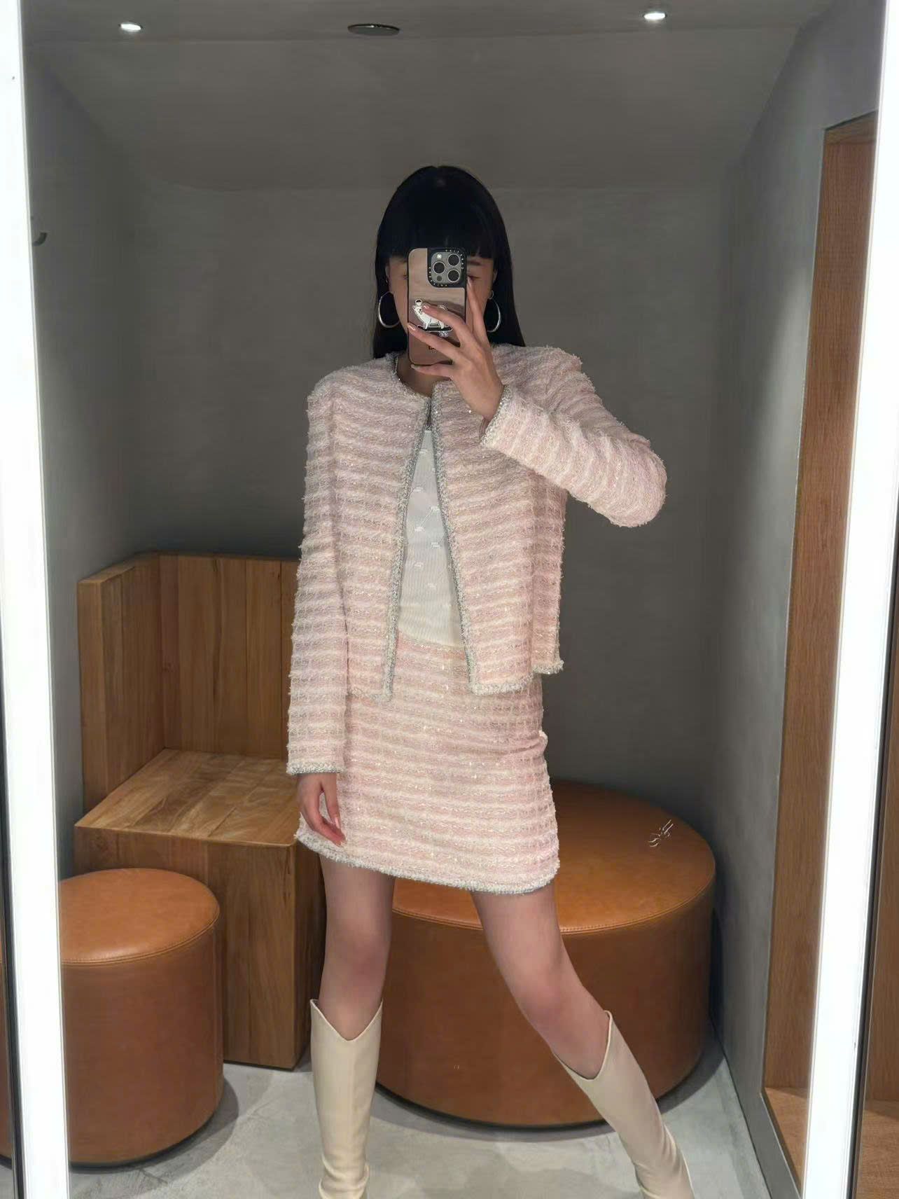 Chân váy dạ Tweed hồng (SET)