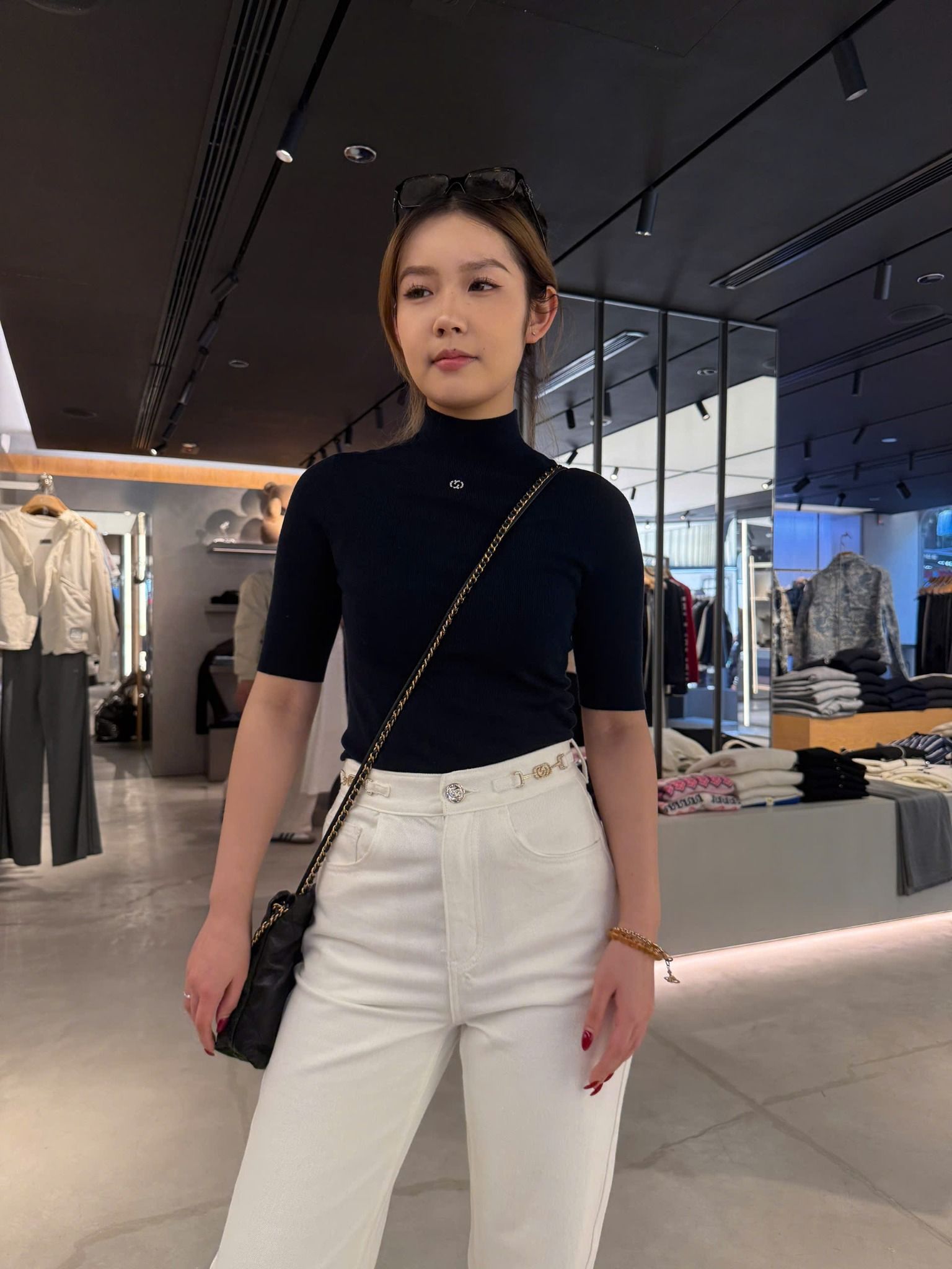 Áo len ngắn tay cổ lọ - Navy